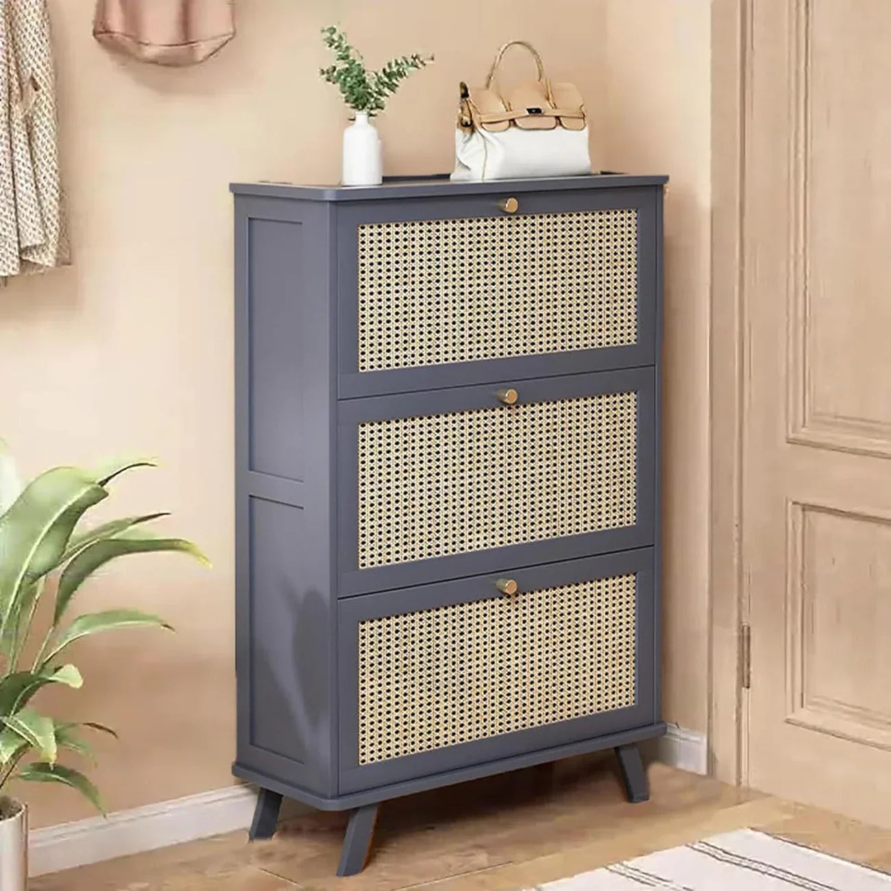 Zapatero de bambú de 3 puertas