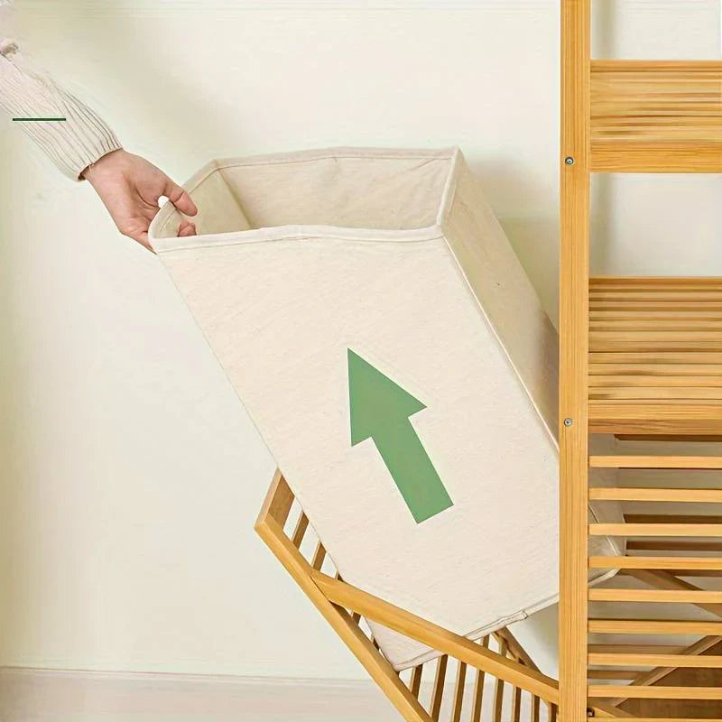 Cesta de lavandería rústica de bambú con múltiples compartimentos (2 toallas faciales gratis y 1 toalla de baño gratis)