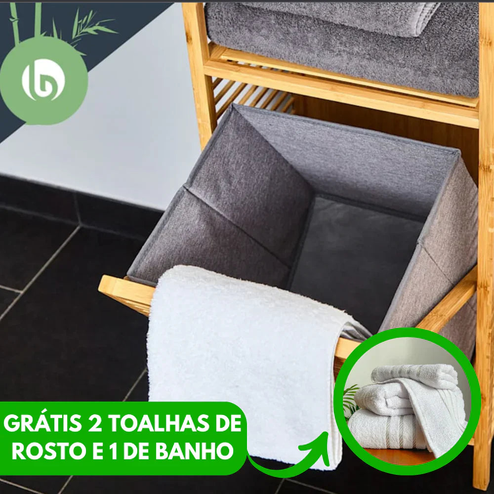 Cesta de lavandería rústica de bambú con múltiples compartimentos (2 toallas faciales gratis y 1 toalla de baño gratis)
